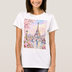 Camiseta Torre Eiffel acuarela París floral rosa francés