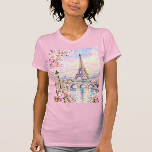 Camiseta Torre Eiffel acuarela París floral rosa francés