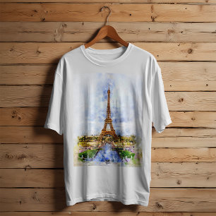 Camiseta Torre Eiffel Atardecer París Acuarela Francesa