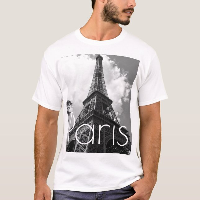 Camiseta Torre Eiffel Blanca y Negra en París (Anverso)