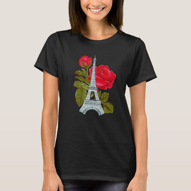 Camiseta Torre Eiffel con amor Rosa Rosas de París Lov fran (Anverso)