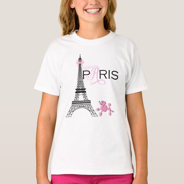 Camiseta Torre Eiffel de lazo rosa París Francia Caniche Ch (Anverso)