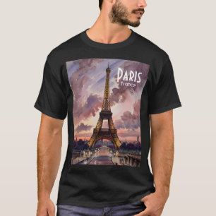 Camiseta Torre Eiffel de París al Anochecer Acuarela Texto