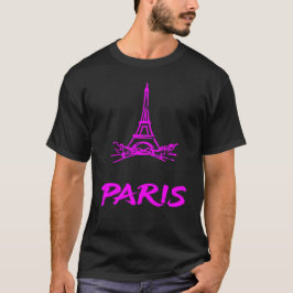 Camiseta Torre Eiffel de París Boceto Rosa Neon 