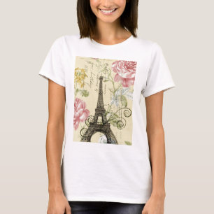 Camiseta Torre Eiffel floral femenina moderna de París del