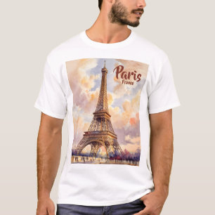 Camiseta Torre Eiffel Puesta de Sol Viaje Acuarela Texto Pe