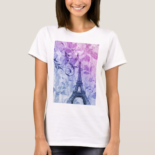 Camiseta torre Eiffel púrpura elegante femenina bonita de (Anverso)