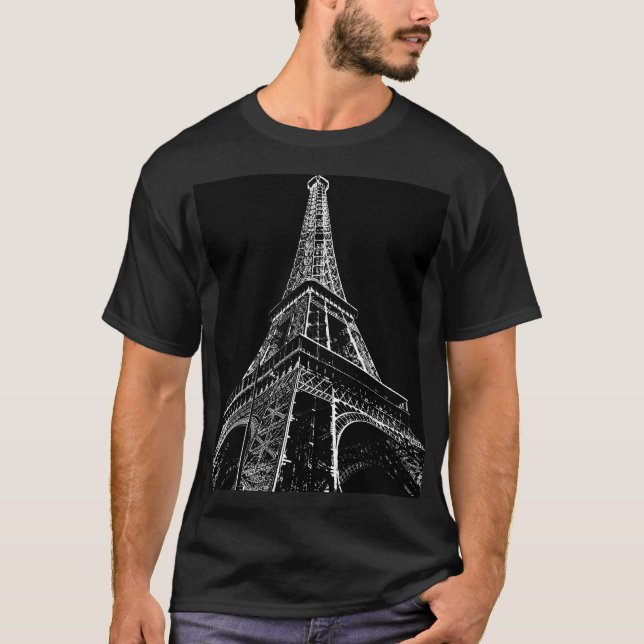 Camiseta Torre Eiffel Retro de Arte Pop Blanco y Negro (Anverso)