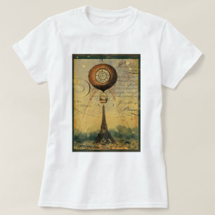 Camiseta Torre Eiffel Steampunk y globo de aire caliente