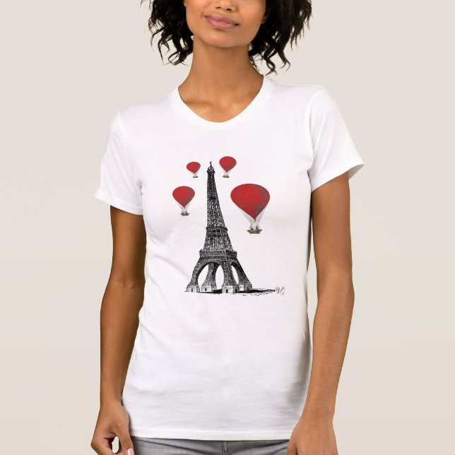 Camiseta Torre Eiffel y globos de aire rojo (Anverso)