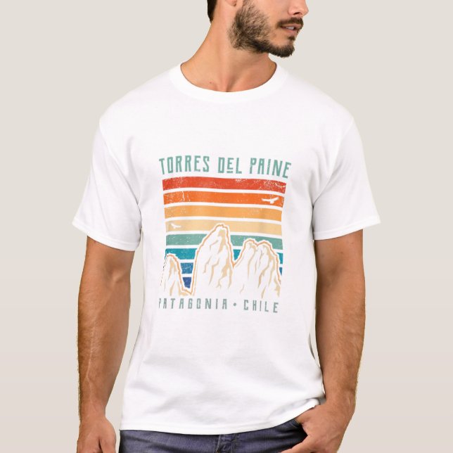 Camiseta Torres del Paine T Shirt Retro Chile Montaña Hiki (Anverso)