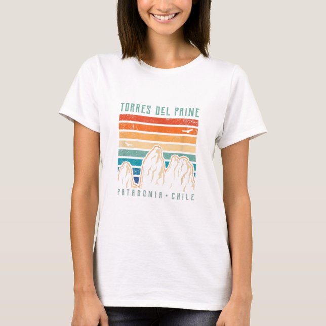 Camiseta Torres del Paine T Shirt Retro Chile Montaña Hiki (Anverso)