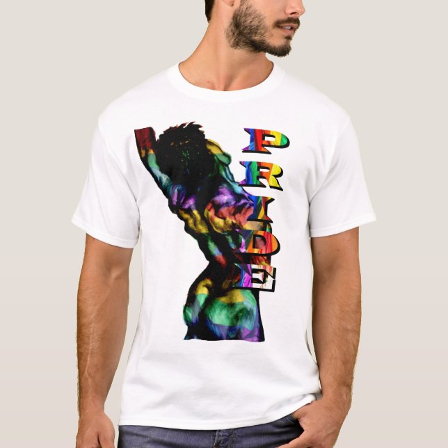 Camiseta Torso masculino arcoíris de orgullo (Anverso)