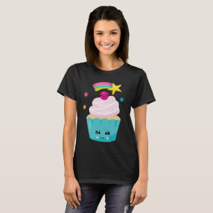 Camiseta Torta azul dulce con cara de Kawaii