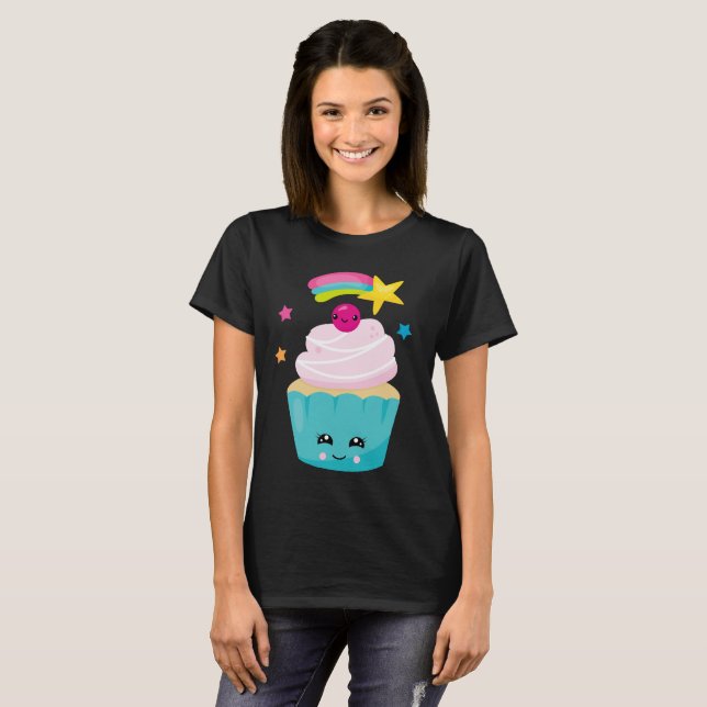 Camiseta Torta azul dulce con cara de Kawaii (Anverso completo)