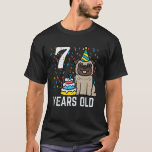 Camiseta Torta De Cumpleaños Perro Pug 7 Años 7º Cumpleaños