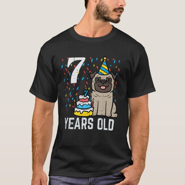 Camiseta Torta De Cumpleaños Perro Pug 7 Años 7º Cumpleaños (Anverso)