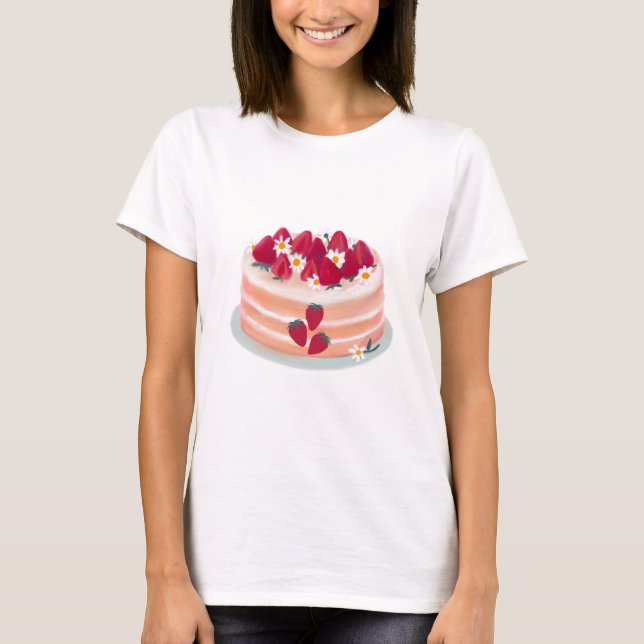Camiseta Torta de fresa y flores de margarita (Anverso)