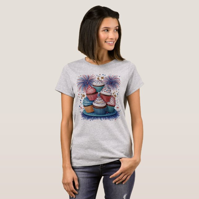 Camiseta Torta Patriótica Fuegos artificiales Rojo Blanco y (Anverso completo)