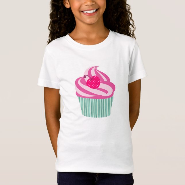 Camiseta Torta rosa con cereza de punto de polka (Anverso)