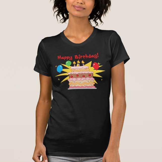 Camiseta Torta y globos del feliz cumpleaños (Anverso)