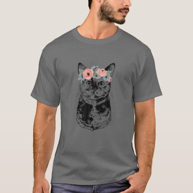 Camiseta Tortoiseshell Cat Con Cabeza Floral Tortie Cat (Anverso)
