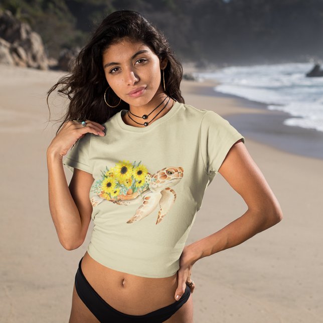 Camiseta Tortuga acuarela con girasol gráfico (Subido por el creador)