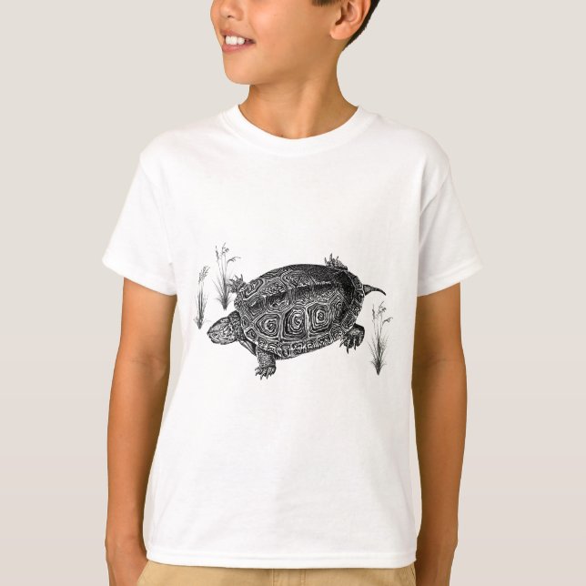 Camiseta Tortuga acuática en blanco y negro (Anverso)