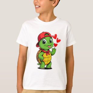 Camiseta Tortuga Adorable con Sombrero y Corazones Dibujos