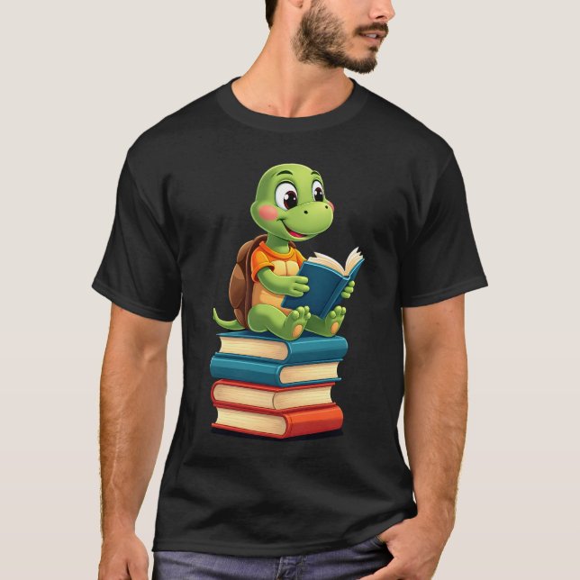 Camiseta Tortuga Adorable Leyendo Libros (4) (Anverso)