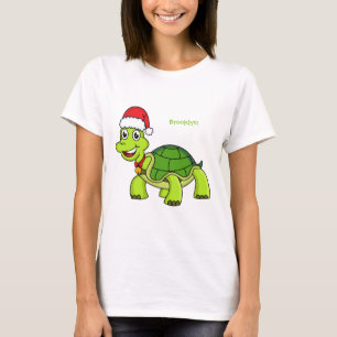 Camiseta Tortuga alegre lindo con sombrero de Santa