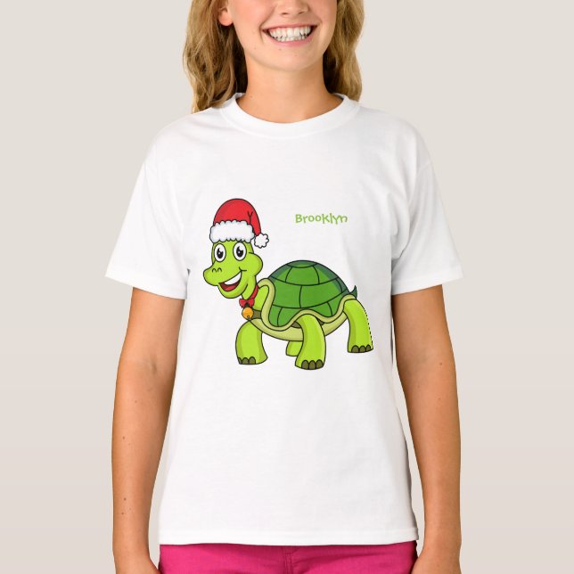 Camiseta Tortuga alegre lindo con sombrero de Santa (Anverso)