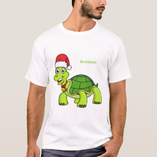 Camiseta Tortuga alegre lindo con sombrero de Santa