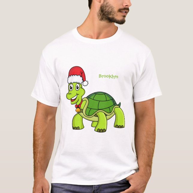 Camiseta Tortuga alegre lindo con sombrero de Santa (Anverso)