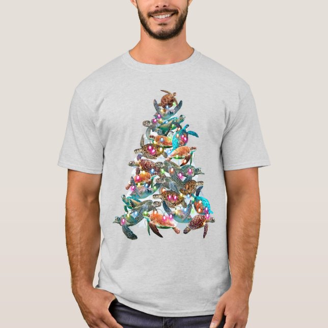 Camiseta Tortuga Árbol de Navidad Ornamento de Navidad Topp (Anverso)