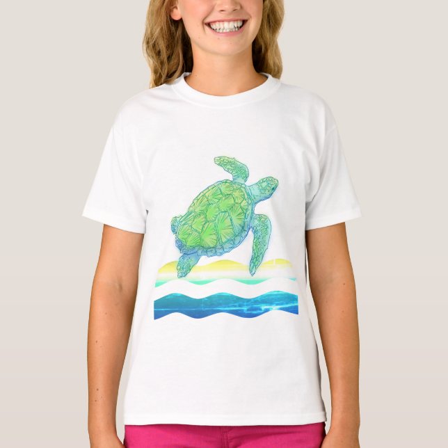 Camiseta Tortuga azul y verde del mar (Anverso)