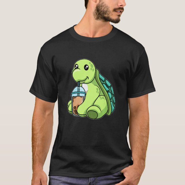 Camiseta Tortuga Bebiendo Burbuja Té Cute Animales Con Boba (Anverso)