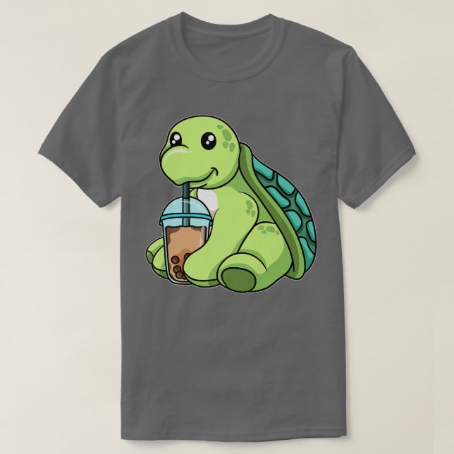 Camiseta Tortuga Bebiendo Burbuja Té Cute Animales Con Boba (Diseño del anverso)
