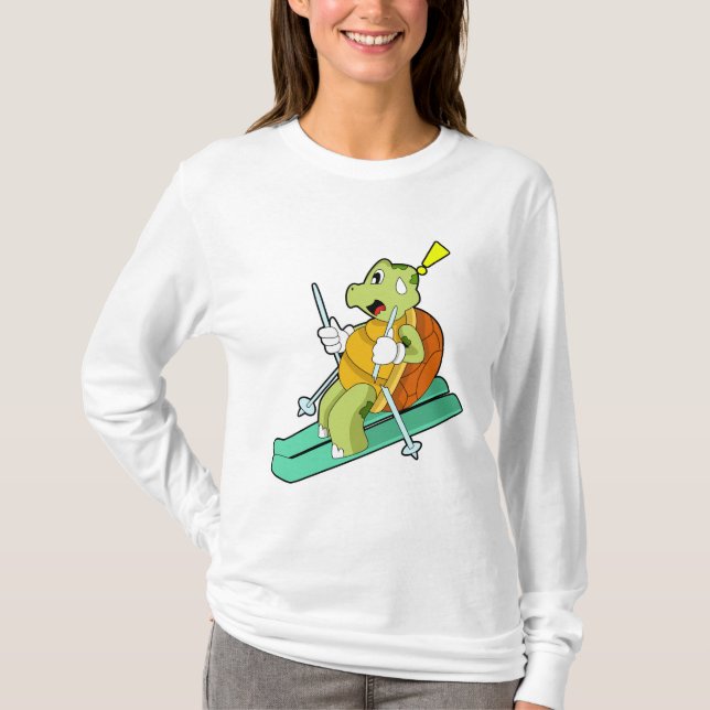 Camiseta Tortuga como esquiadora con esquí (Anverso)