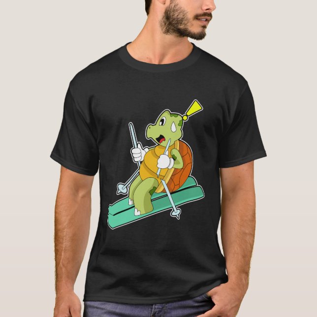 Camiseta Tortuga como esquiadora con esquí (Anverso)