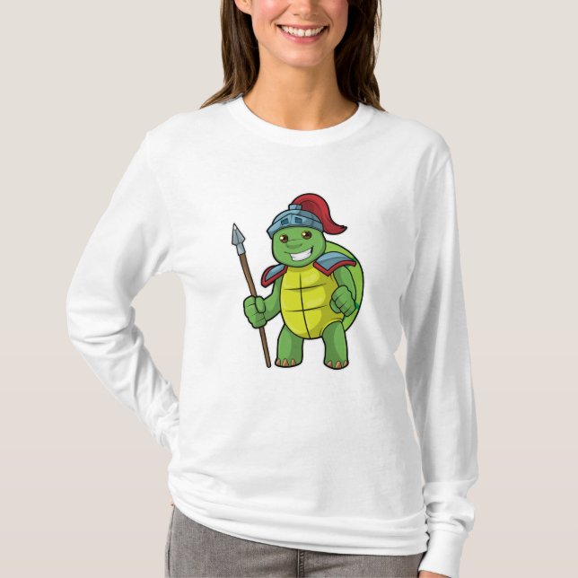 Camiseta Tortuga como guerrera con Spear y Helmet (Anverso)
