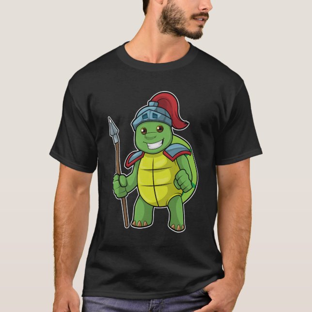 Camiseta Tortuga como guerrera con Spear y Helmet (Anverso)