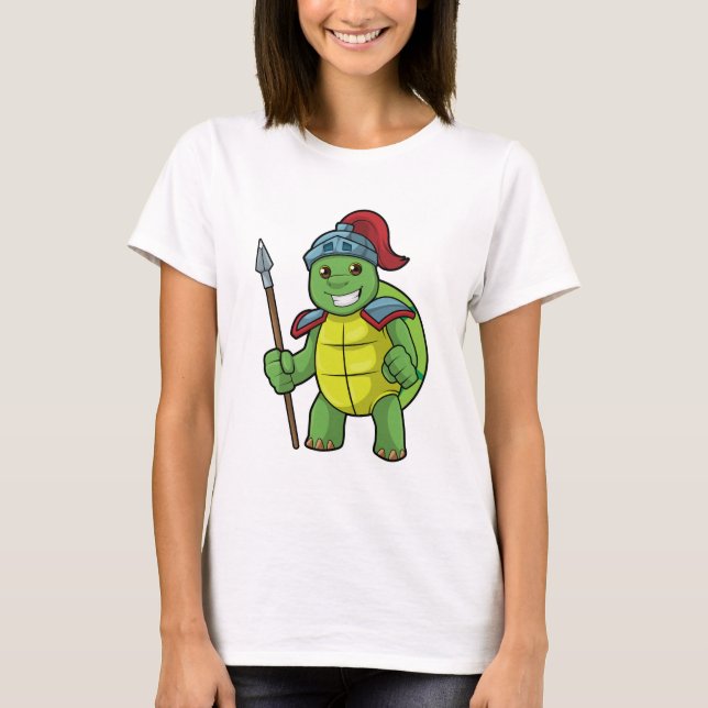 Camiseta Tortuga como guerrera con Spear y Helmet (Anverso)