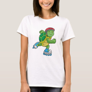Camiseta Tortuga como patinadora con patines en línea y cas