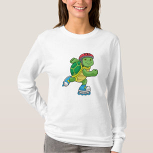 Camiseta Tortuga como patinadora con patines en línea y cas