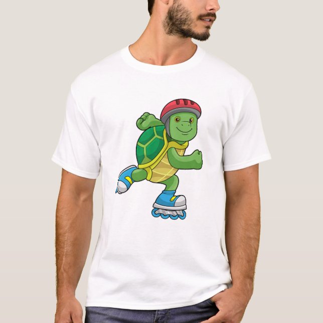 Camiseta Tortuga como patinadora con patines en línea y cas (Anverso)