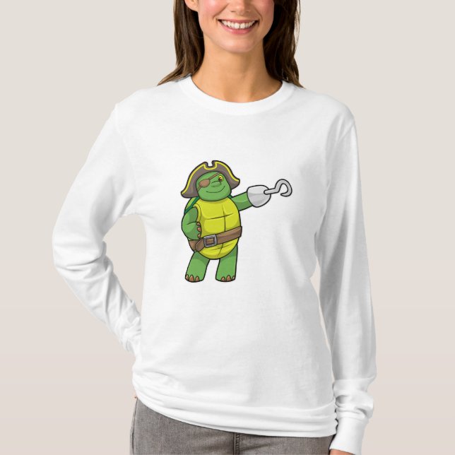 Camiseta Tortuga como pirata con mango y parche de ojos eng (Anverso)