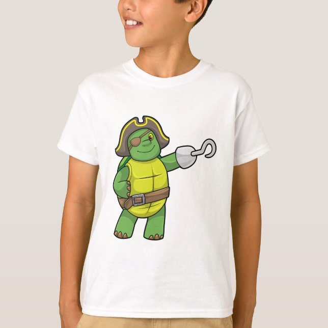 Camiseta Tortuga como pirata con mango y parche de ojos eng (Anverso)