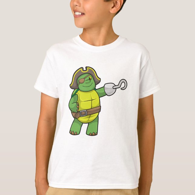 Camiseta Tortuga como pirata con mango y parche de ojos eng (Anverso)