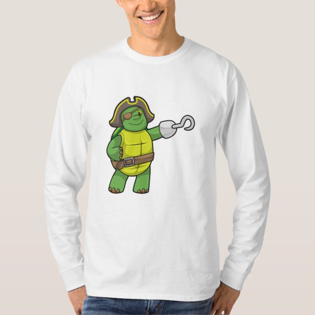 Camiseta Tortuga como pirata con mango y parche de ojos eng (Anverso)